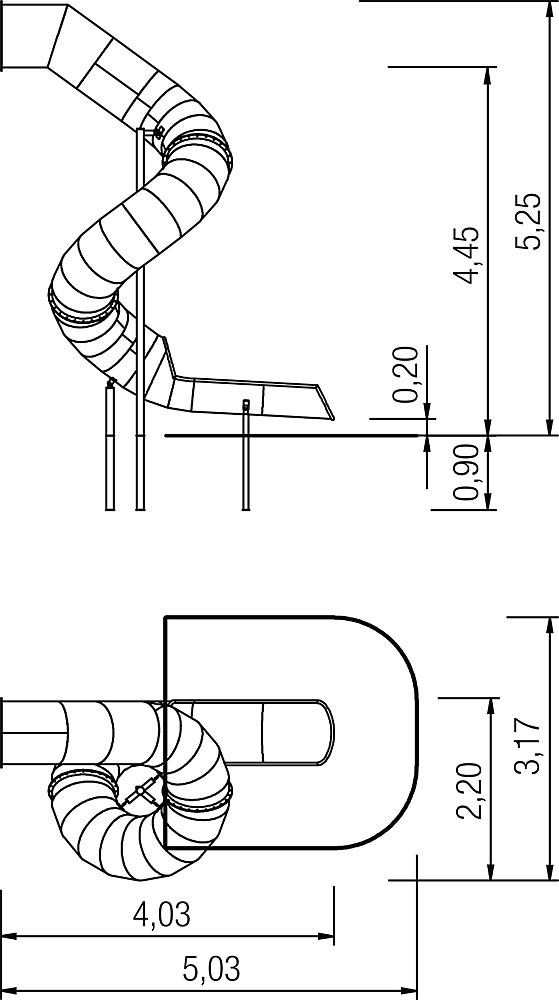 Tubular add-on slide 360 degree, spiralled to right, ph 445 cm