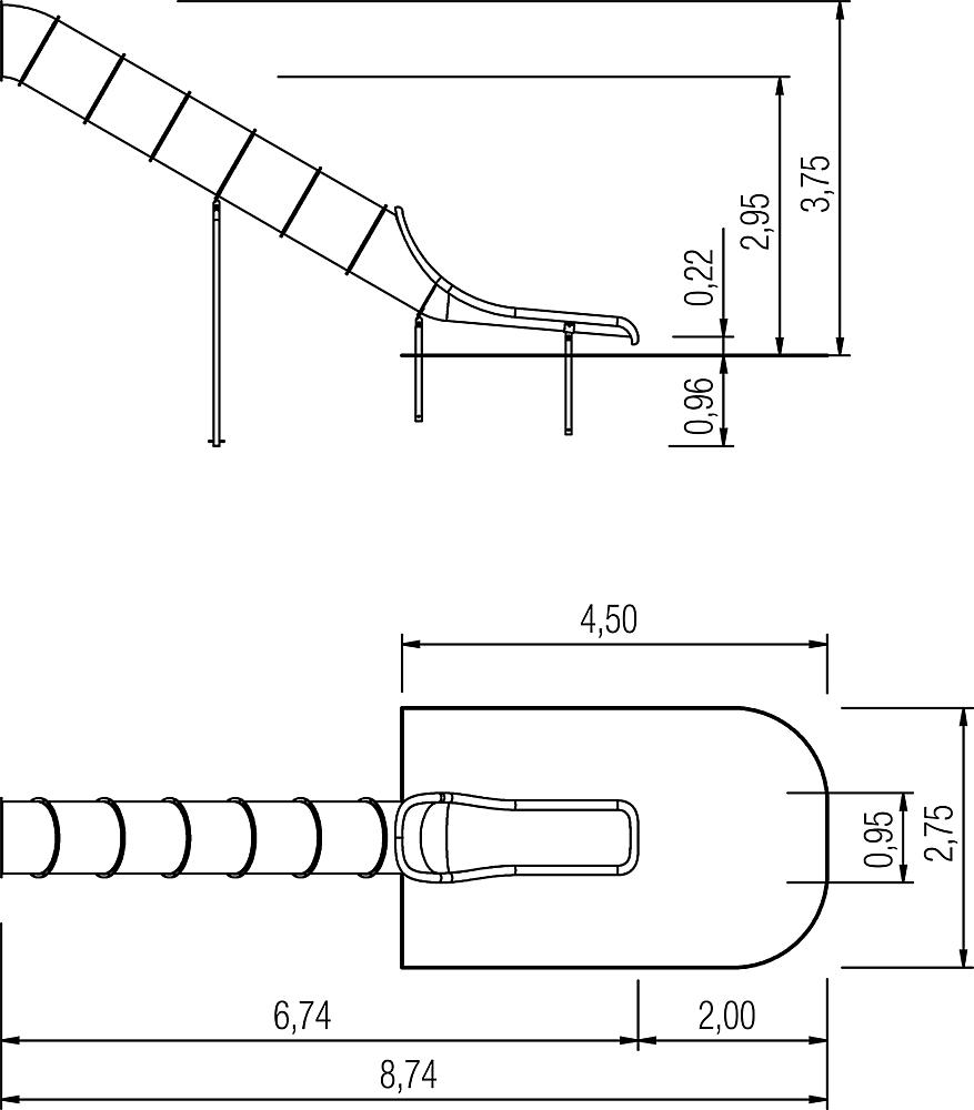 Tubular add-on slide straight, ph 295 cm