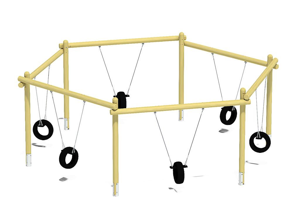 six-bay swing with tyre seats